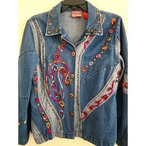 JACKET-RED RIVER-Jean/Denim-Embellishments-Long Sleeves-Size SMALL